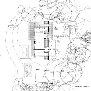 Plan – the previously illustrated concept sketch is developed into a basic floor plan in context