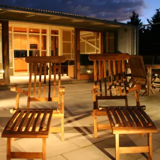 The terrace with sitting/dining and kitchen beyond