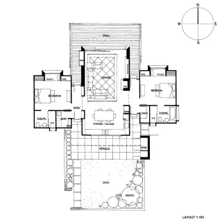 Plan – this plan focusses upon the inner workings of the dwelling with indicative furniture added